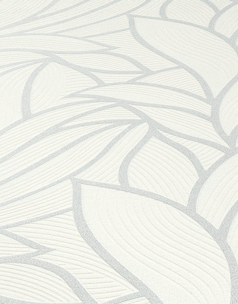 Tapetes ar grafiskām lapām baltā krāsā ar sudraba kontūru, 3645475 Erismann