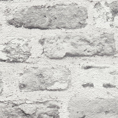 Wallpaper with brick wall and 3D effect in light gray shades, 1366306 AS Creation