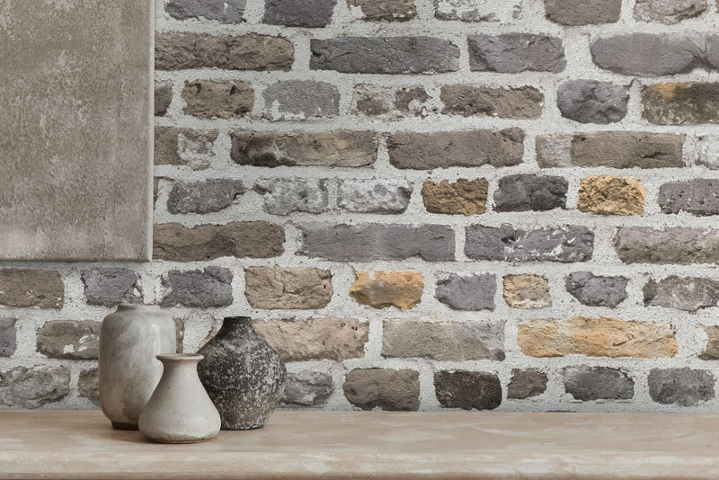 Wallpaper with brick wall and 3D effect in gray, 1366304 AS Creation