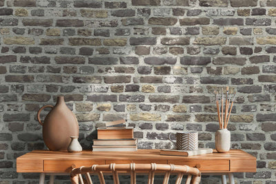 Wallpaper with brick wall and 3D effect in gray, 1366304 AS Creation