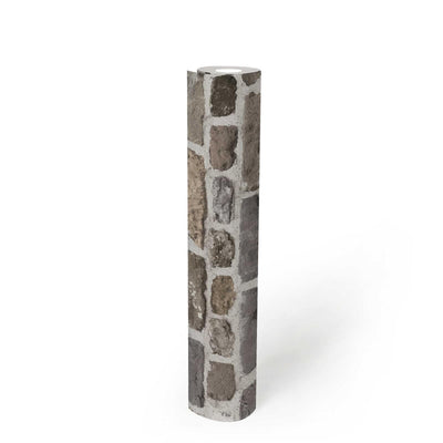 Wallpaper with brick wall and 3D effect in gray, 1366304 AS Creation