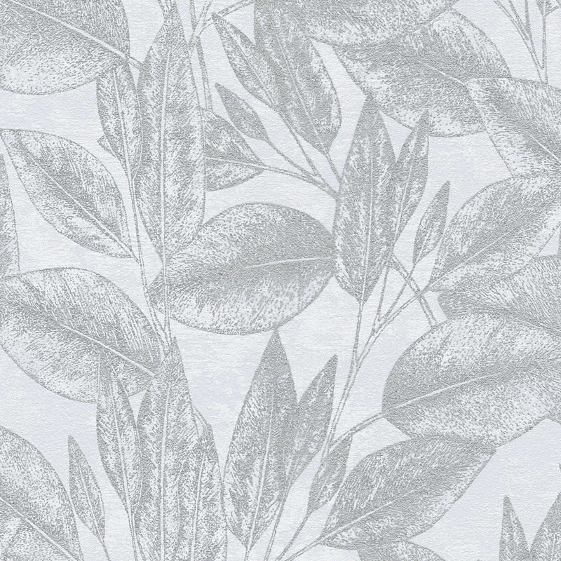 Tapetes ar lapām pelēkā krāsā un metāliska spīduma efektu Tapetenshop.lv