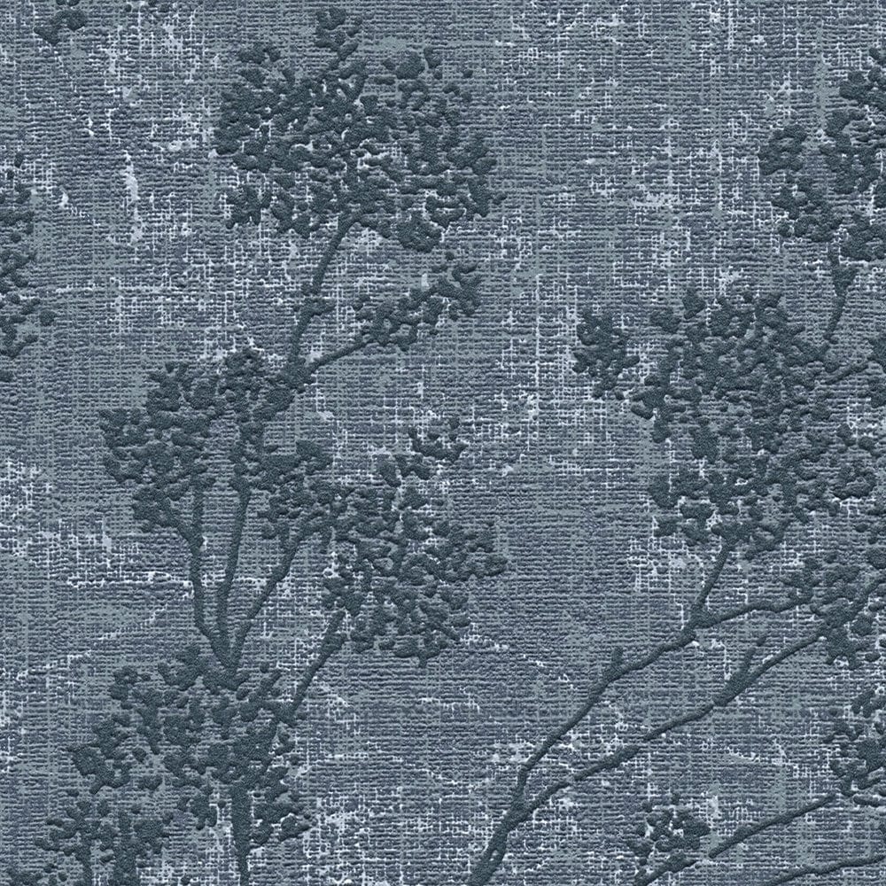 Tapetes ar lapu rakstu, lina faktūra - zilā krāsā AS 373974 AS Creation