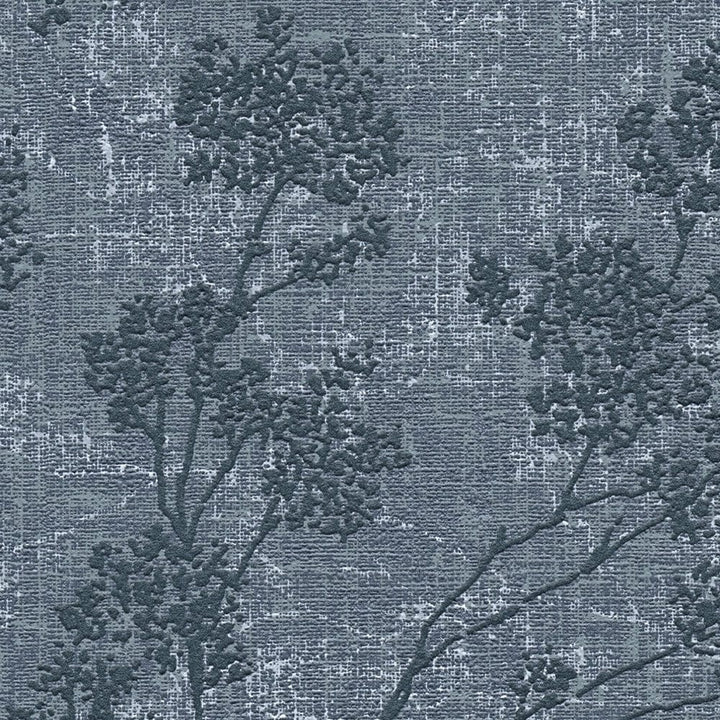 Tapetes ar lapu rakstu, lina faktūra - zilā krāsā AS 373974 AS Creation