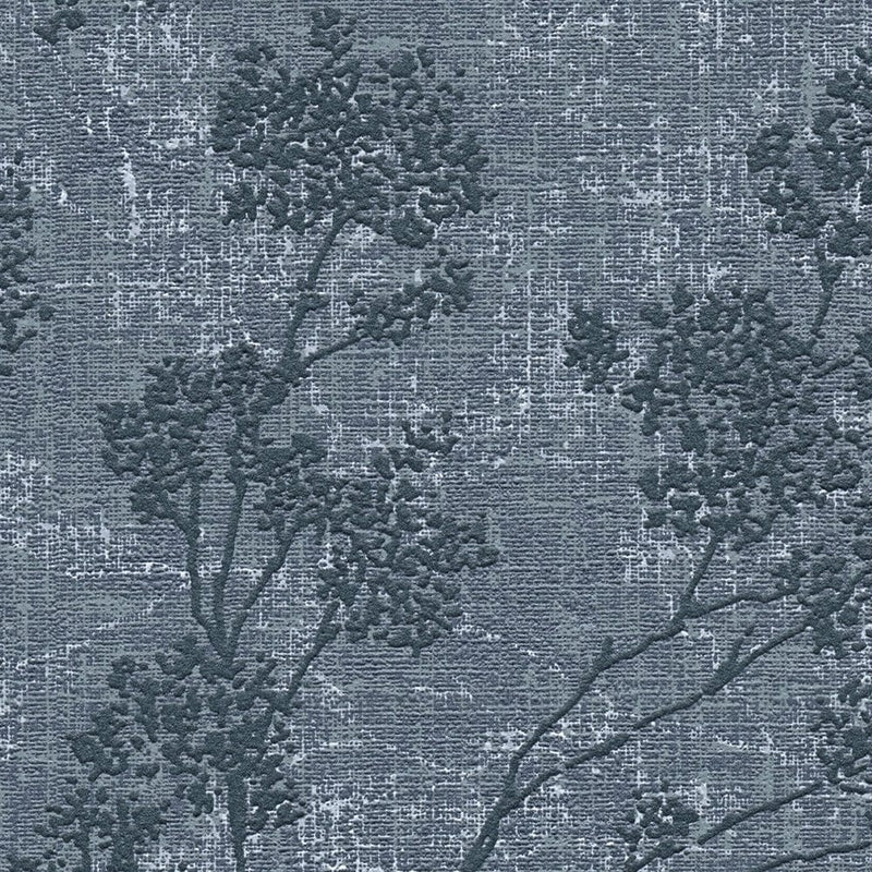 Tapetes ar lapu rakstu, lina faktūra - zilā krāsā AS Creation