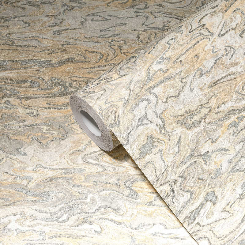 Tapetes ar marmora dzīslām, bēšā un pelēkā krāsā, 1355136 AS Creation