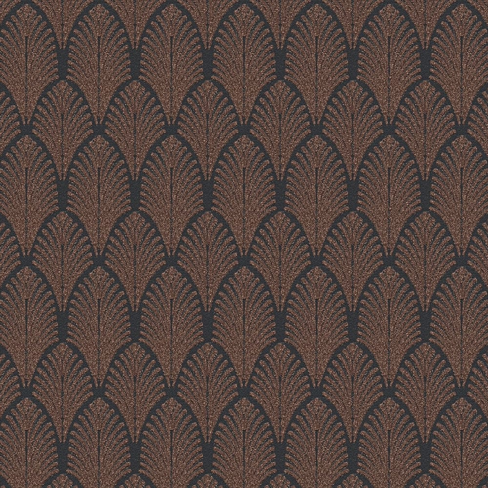 Tapetes ar metālisku dizainu Art Deco stilā, vara, melna, 374842 AS Creation