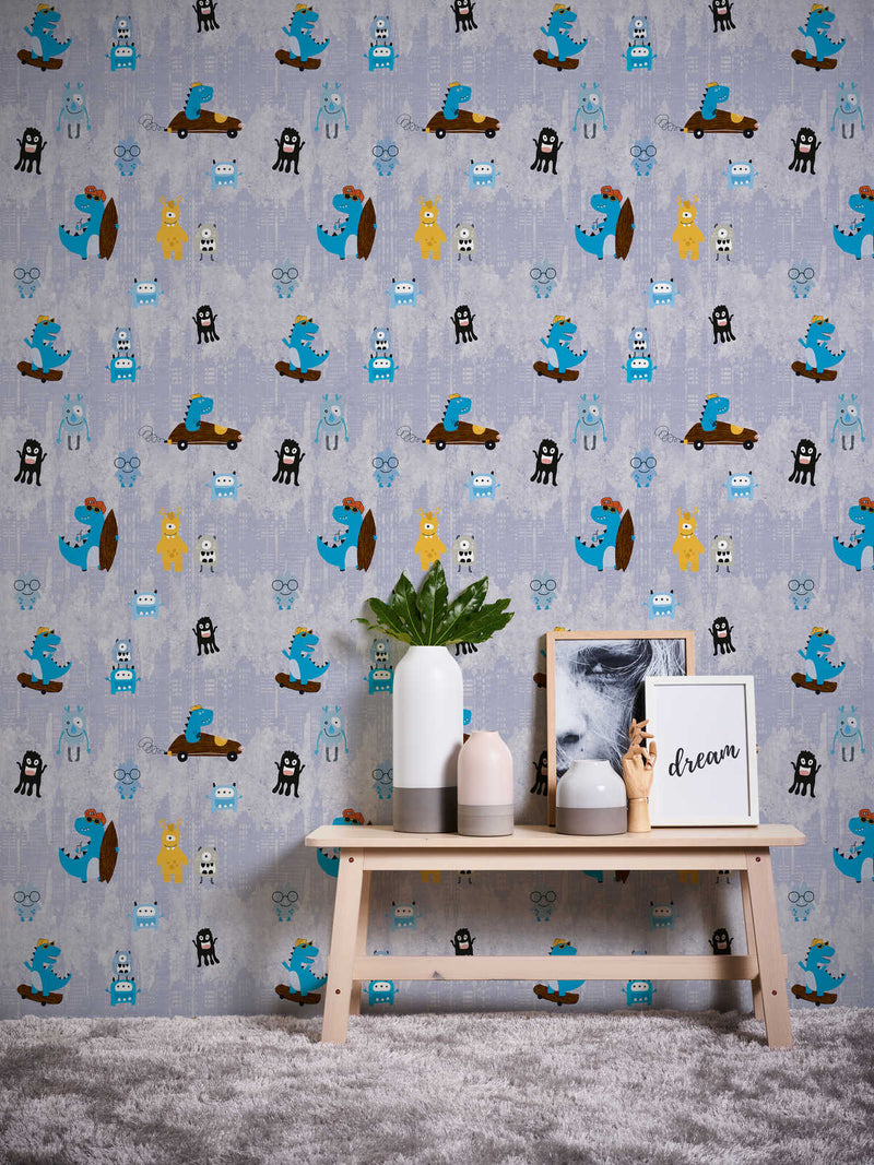 Wallpaper with mosquitoes and dinosaurs in blue 1350433 Without PVC AS Creation