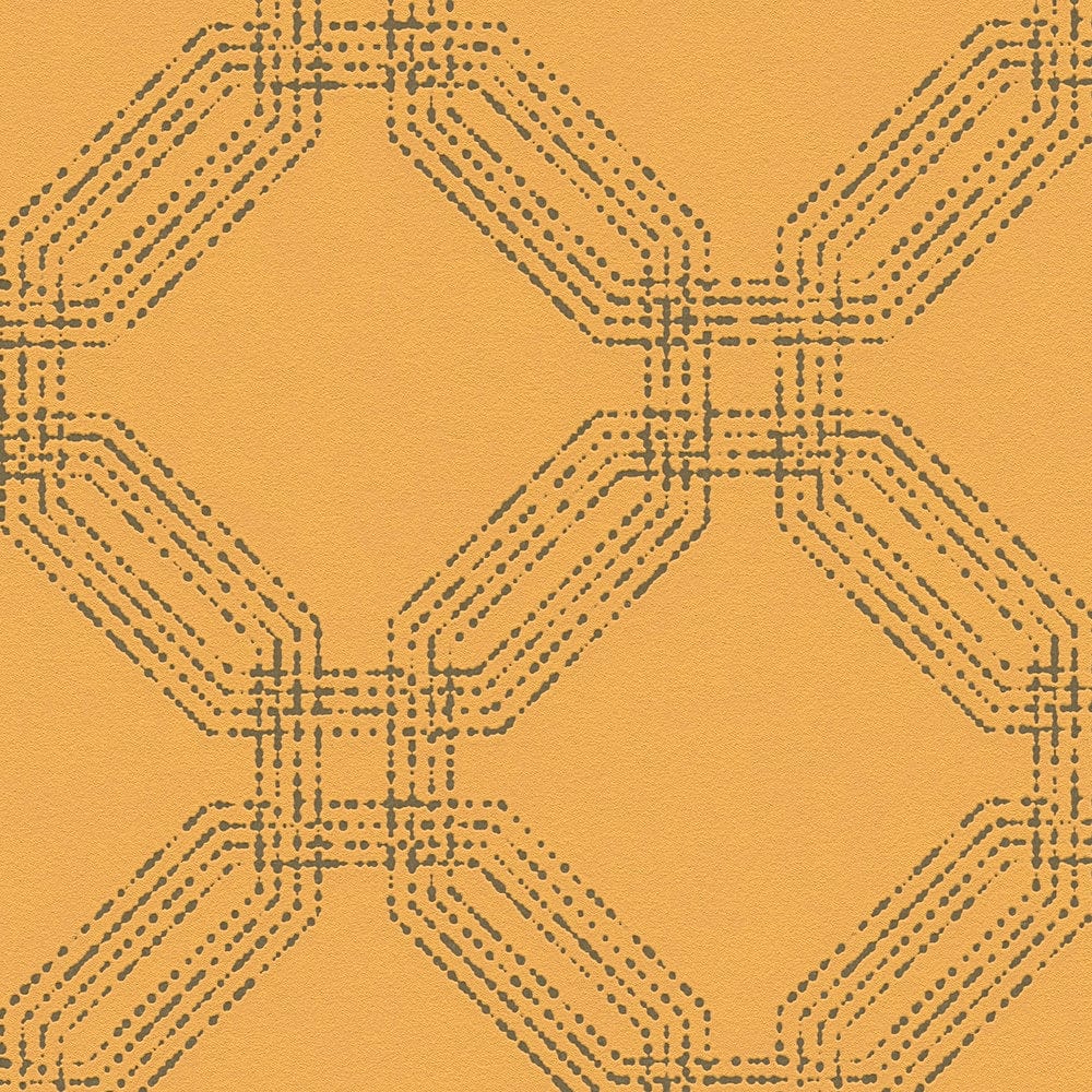 Tapetes ar rombveida rakstu dzeltenā un sudraba krāsā, 374775 AS Creation