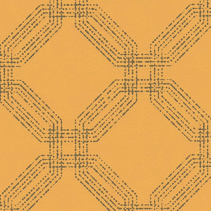 Tapetes ar rombveida rakstu dzeltenā un sudraba krāsā, 374775 AS Creation