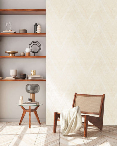 Wallpaper with diamond pattern and textile imitation in cream color, 1366224 AS Creation