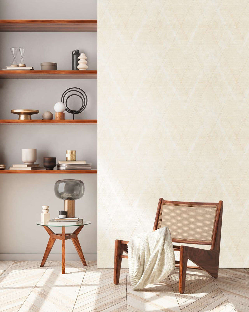 Wallpaper with diamond pattern and textile imitation in cream color, 1366224 AS Creation