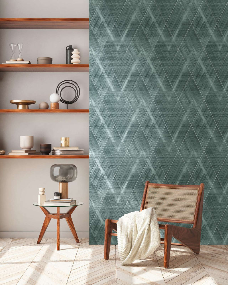 Wallpaper with a diamond pattern and textile imitation green, 1366222 AS Creation