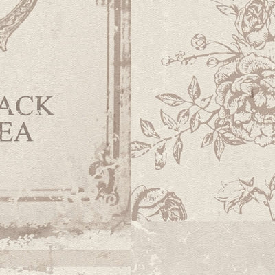 Tapetes ar tējas tematiku vintāžas stilā - silti pelēkas, 1364311 AS Creation