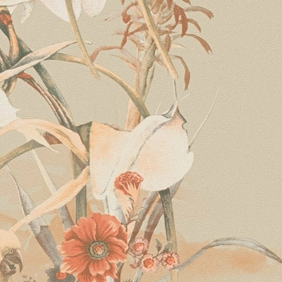 Tapetes ar tropisko dizainu, papagailis un eksotiskie ziedi, bēšās, 1364264 AS Creation