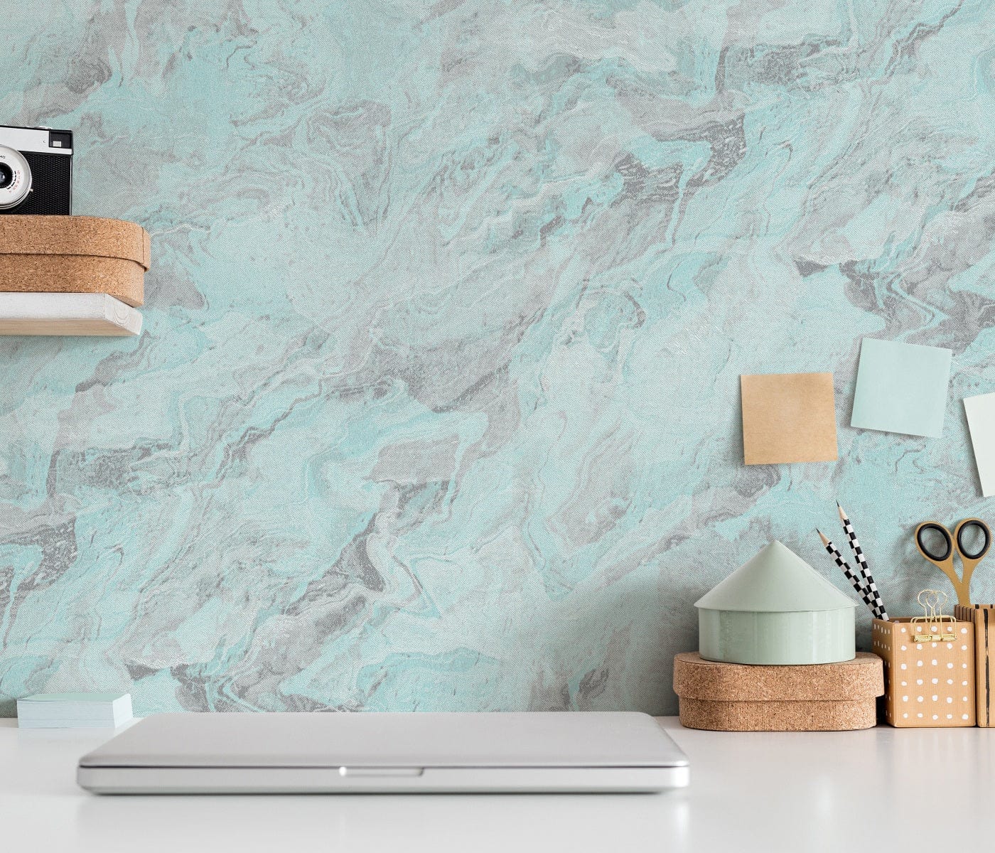Tapetes ar viļnotu marmora rakstu tirkīzā krāsā - 3737212 Erismann