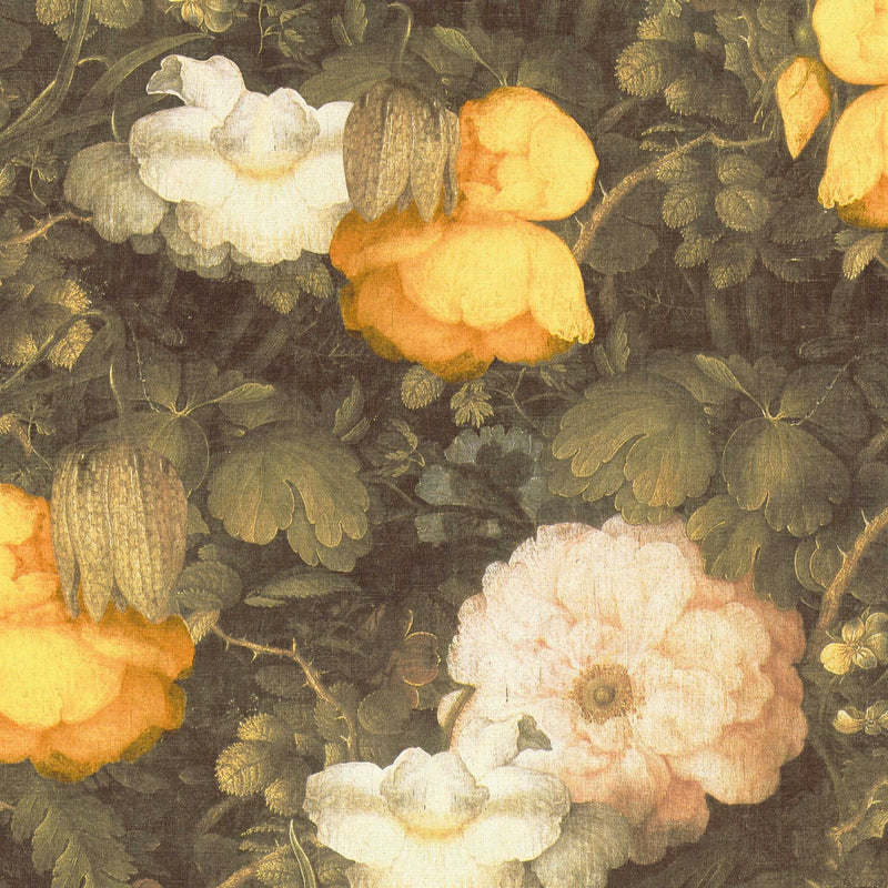 Tapetes ar ziediem gleznošanas stilā, audekla izskats, zaļa, dzeltena, 1321073 AS Creation