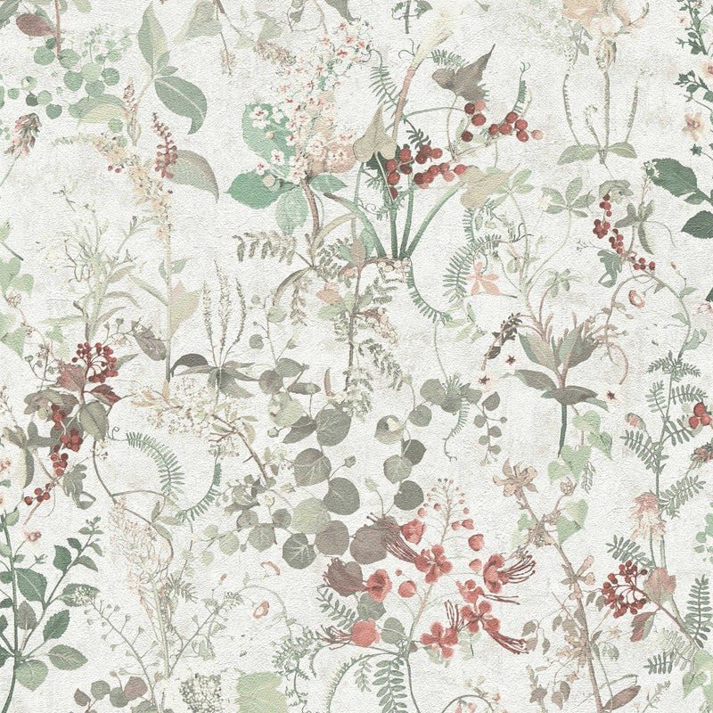 Wallpaper with flowers and berries in country style - cream in 1366234 AS Creation