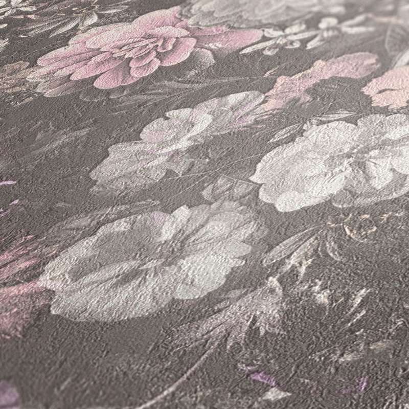 Tapetes ar ziediem vintāžā stilā bēšā un roza krāsā, 1350032 Tapetenshop.lv