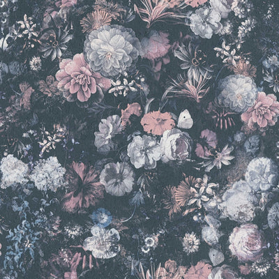 Tapetes ar ziediem vintāžā stilā pelēka un roza krāsā, 1350031 Tapetenshop.lv