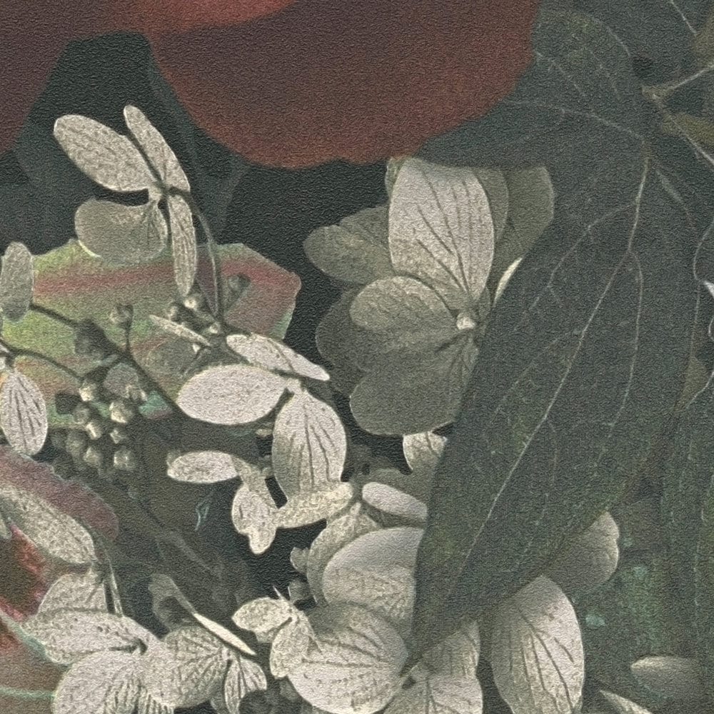 Tapetes ar ziediem: rozes un tulpes vintāžas stilā - zaļa, 385091 AS Creation