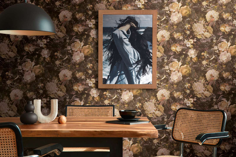 Wallpaper with floral design in vintage styl yellow tones, 1366164 AS Creation