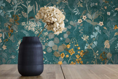 Wallpaper with floral pattern in green and blue tones AS Creation 1366235 AS Creation