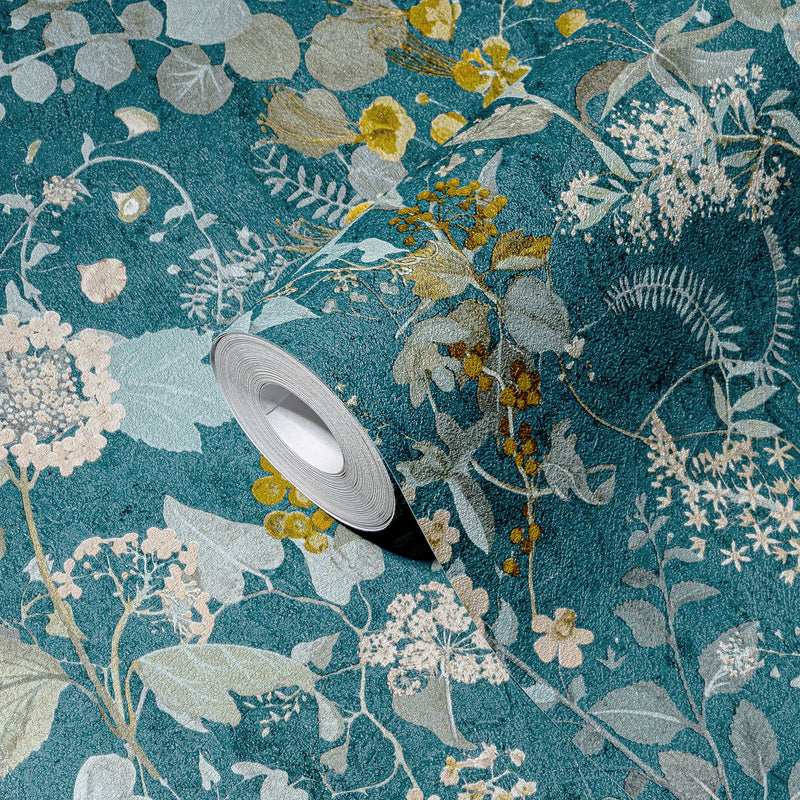 Wallpaper with floral pattern in green and blue tones AS Creation 1366235 AS Creation