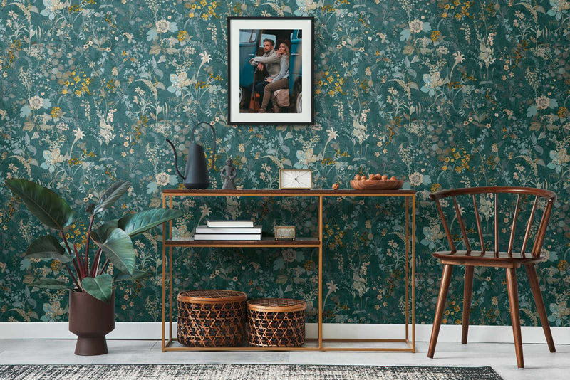 Wallpaper with floral pattern in green and blue tones AS Creation 1366235 AS Creation