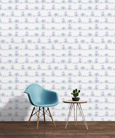 Wallpaper with elephants for girls' room, grey and pink 1350314 Without PVC AS Creation