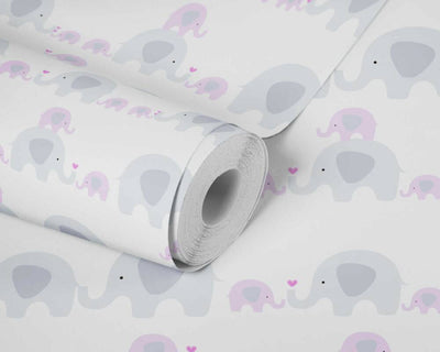 Wallpaper with elephants for girls' room, grey and pink 1350314 Without PVC AS Creation