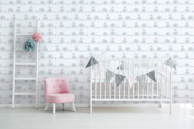 Wallpaper with elephants for girls' room, grey and pink 1350314 Without PVC AS Creation