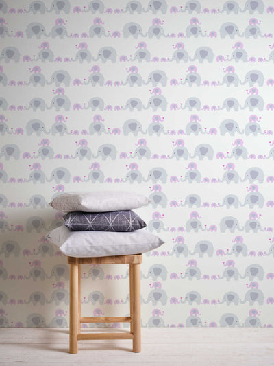 Wallpaper with elephants for girls' room, grey and pink 1350314 Without PVC AS Creation