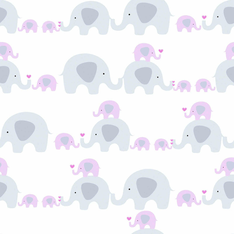 Обои со слонами для детской комнаты девочки, серые и розовые 1350314 Без ПВХ AS Creation