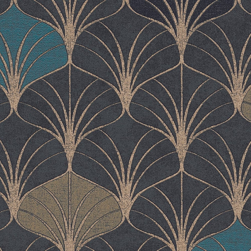 Wallpaper Art Deco style with metallic effect, black 374833 AS Creation