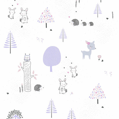 Wallpaper for children's room with forest animals - purple, white, 1350363 Without PVC AS Creation