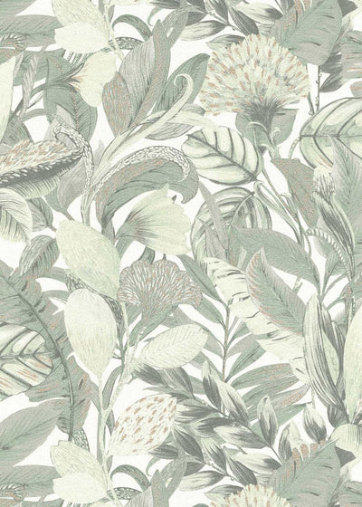 Tapetes botāniskā stilā ar eksotiskām lapām, zaļā krāsā, 3710457 Erismann
