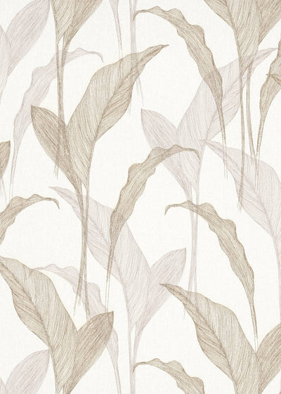 Tapetes botāniskā stilā ar lapām: zelta, krēmkrāsa, bēša krāsa, 3711436 Erismann