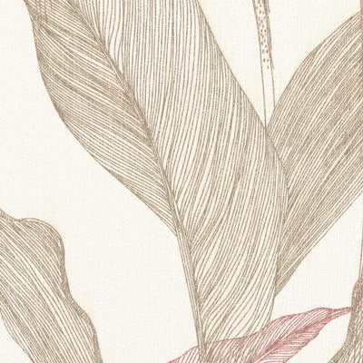 Tapetes botāniskā stilā ar lapām: zelta, krēmkrāsa, roza krāsa, 3711441 Erismann