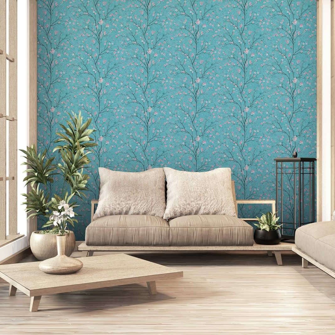 Tapetes - Japānas ķiršu ziedi zilos toņos, 379123 AS Creation