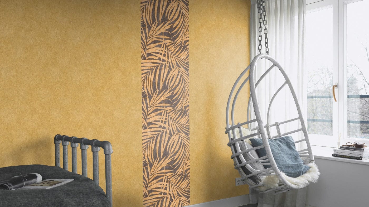 Tapetes RASCH ar palmu lapām zelta toņos, 617450 RASCH
