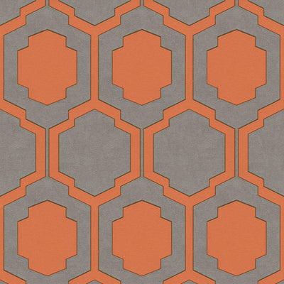 Tapetes retro stilā ar simetrisku rakstu - pelēka, oranža, 1334011 AS Creation