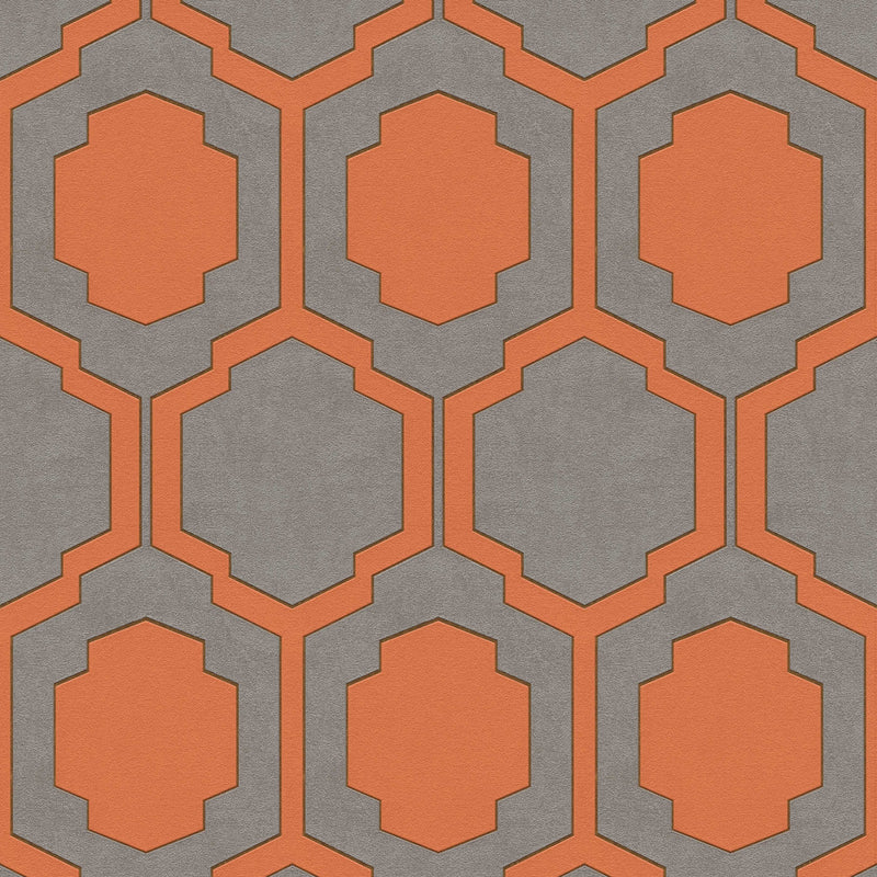 Retro wallpaper with symmetrical pattern - grey, orange, 374793