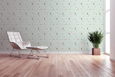 Wallpaper for boys' nursery - with forest animals in shades of green, 1350410 Without PVC