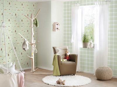 Wallpaper for boys' children's room - with forest animals in green, 1350410 Without PVC AS Creation