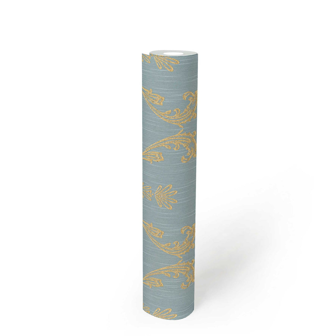 Tekstila tapetes ar ziedu elementiem zelta krāsā - zelta, zila, 306586 AS Creation