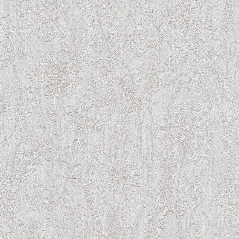 Ziedu tapetes ar lina tekstūru bēšā krāsā