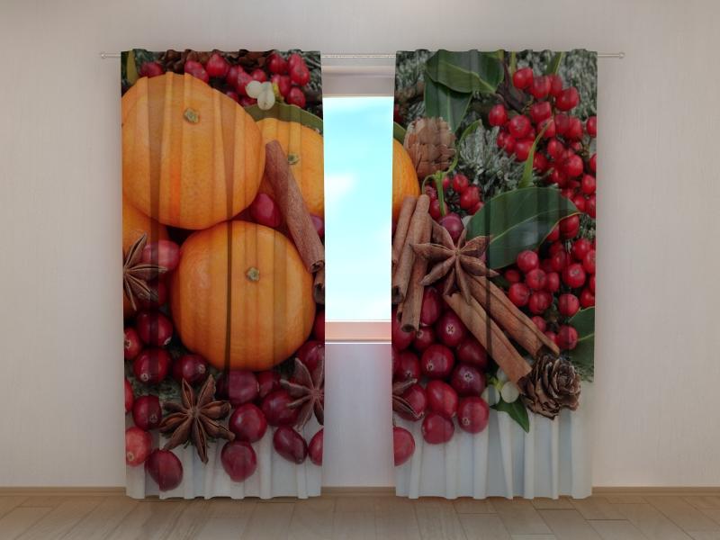 Christmas curtains - decorative composition: oranges and cinnamon Tapetenshop.lv