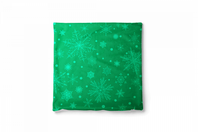 Ziemassvētku spilvendrānas (velūra) - Dejojošas sniegpārslas, svētku motīvs uz zaļa fona G-art
