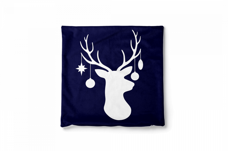 Ziemassvētku spilvendrānas (velūra) - Meža karalis, balta ziemeļbrieža galva un ragi G-art